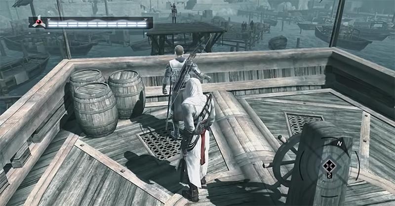 Altaïr giết Jubair al Hakim trên thuyền trong Assassin's Creed 1 cốt truyện trò chơi hành động lén lút