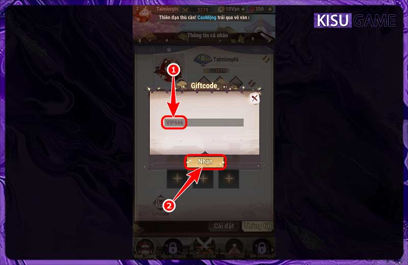 Nhập giftcode Yêu Linh Tập Kết và chọn Nhận