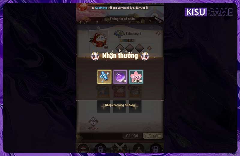 Thông báo nhận quà từ code game Yêu Linh Tập Kết thành công