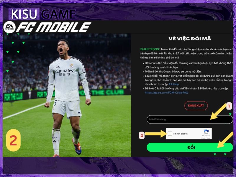 Nhập chính xác mã code FC Mobile