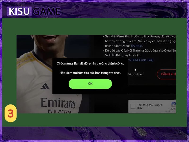 Thông báo đổi thưởng thành công