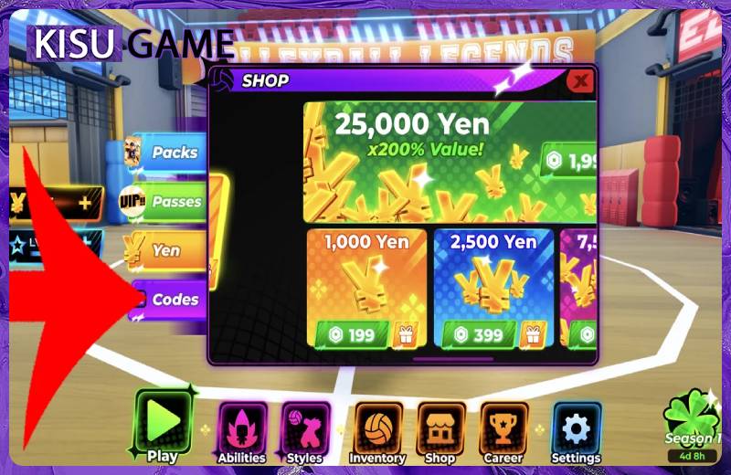 Chọn mục Codes của Volleyball Legends