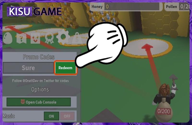 Nhấn Redeem để nhận phần thưởng Bee Swarm